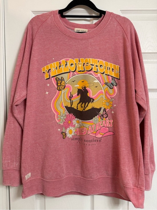Simply Southern Sweaters - Simply Southern Pink Yellowstone Graphic Sweatshirt with Retro Floral Print